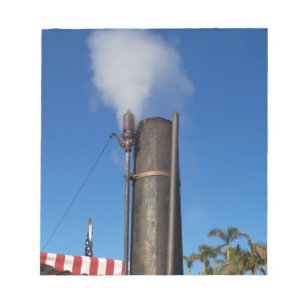 old steam whistle with a white plume of steam notepad