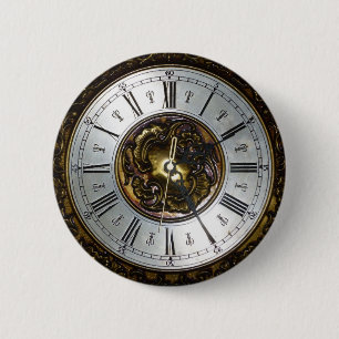 Old steampunk clock design accessoires, vintage 6 cm round badge