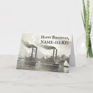 Old Steamships on the Water Birthday Card