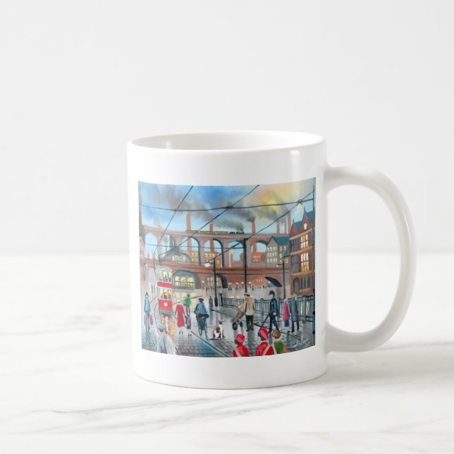 Old Stockport viaduct train oil painting Coffee Mug (Right)