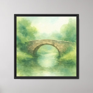 Old Stone Bridge Watercolor Canvas Print