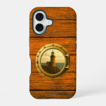Old Stone Lighthouse Wood Grain iPhone 16 Case