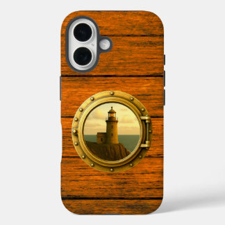 Old Stone Lighthouse Wood Grain iPhone 16 Case