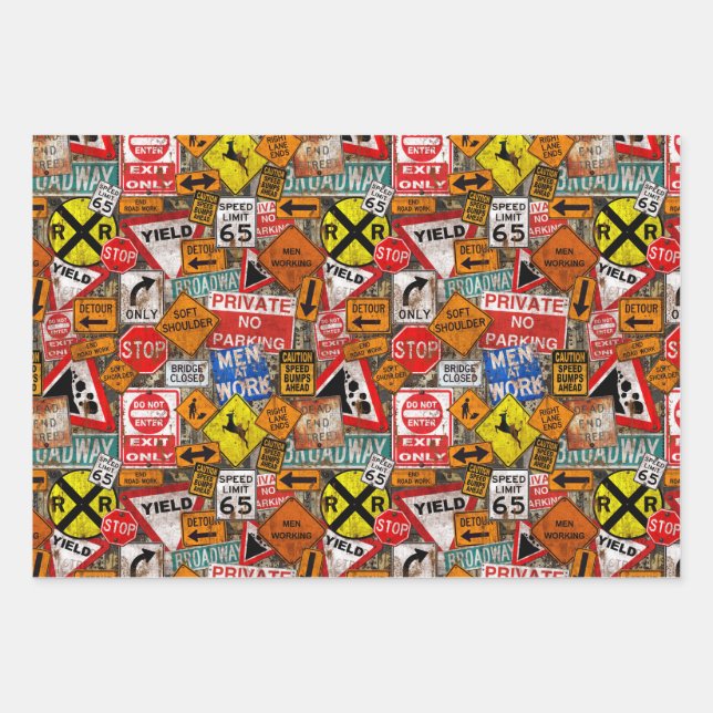 Old Street Signs Wrapping Paper Sheets (Front)