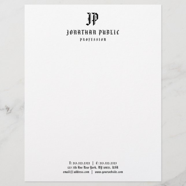 Old Style American Text Monogram Simple Template Custom Letterhead (Front)