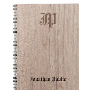 Old Style Calligraphed Monogram Template Wood Notebook