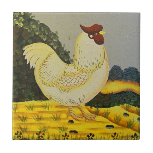 Old Style Chicken Painting Ceramic Tile (Front)