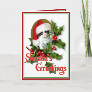 Old Style Christmas Kitten Holiday Card