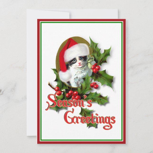 Old Style Christmas Kitten Season's Greetings Invitation (Front)