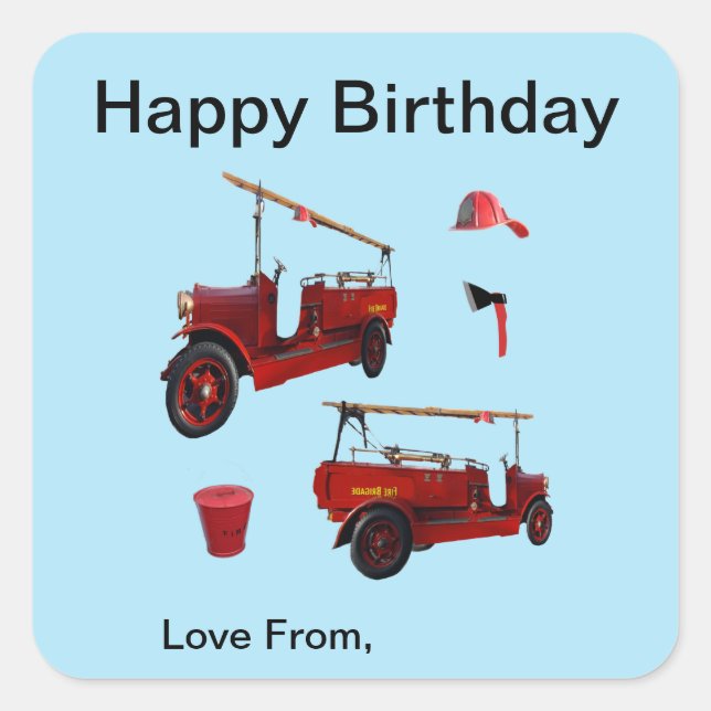 Old Style Fire Fighting Trucks And Axe, Square Sticker (Front)