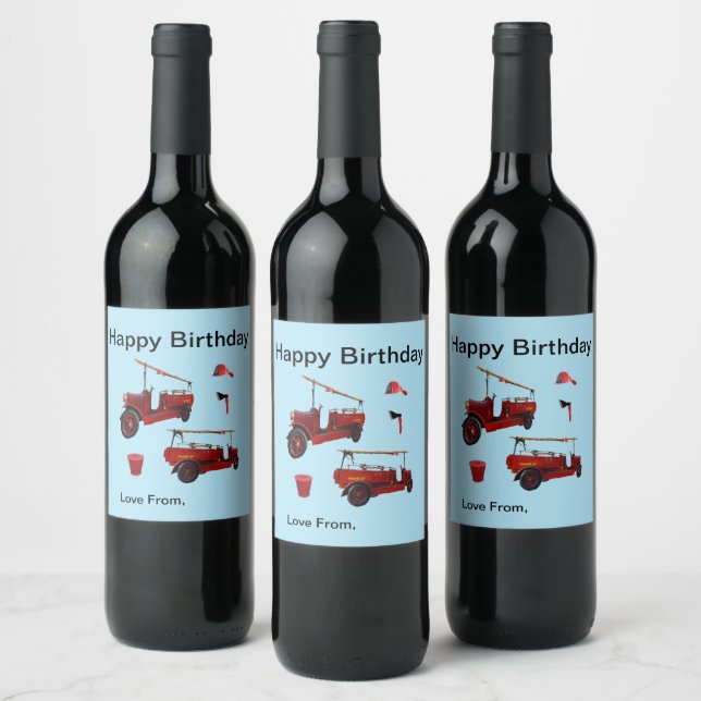 Old Style Fire Fighting Trucks And Axe, Wine Label (Bottles)