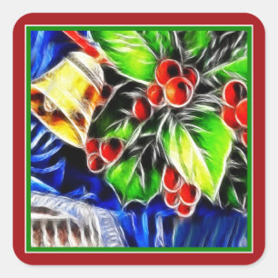 Old Style Holly With Golden Bell Square Sticker