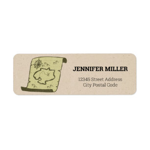 Old style map for treasure hunters return address label