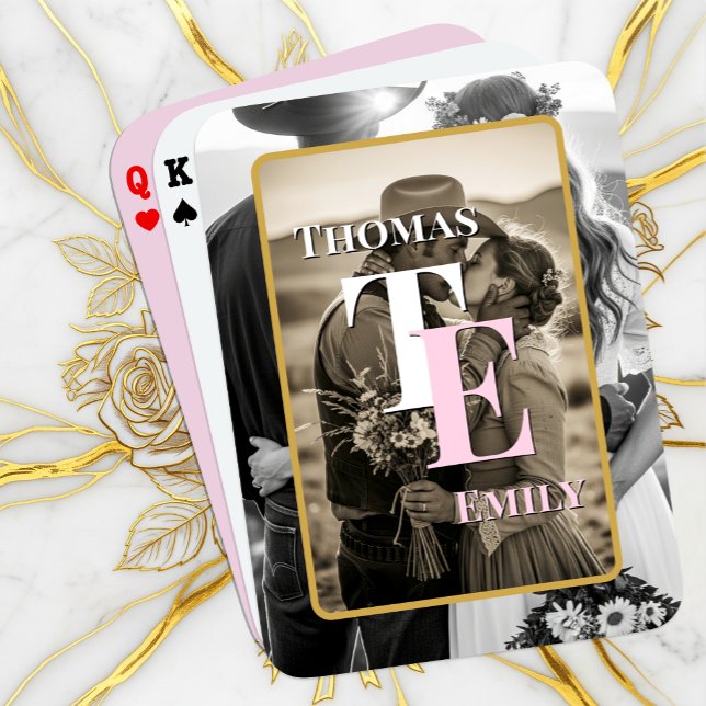 Old Style Photo Wedding, Cowboy Frame, Initials Playing Cards (Photo Frame Monogrammed Keepsake / Gift Cards)