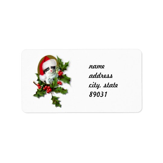Old Style Vintage Christmas Kitten Address Label