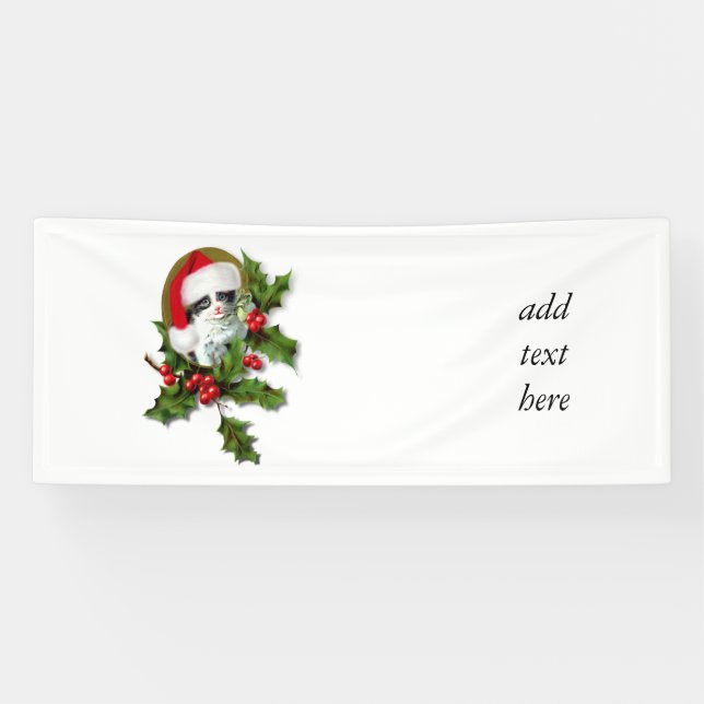 Old Style Vintage Christmas Kitten Banner (Horizontal)