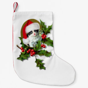 Old Style Vintage Christmas Kitten Small Christmas Stocking