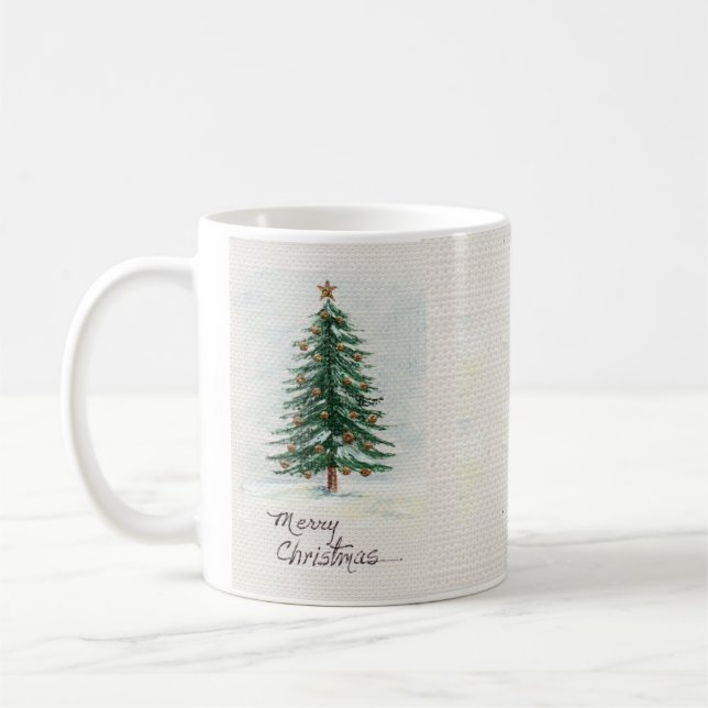 Old Style Watercolor Christmas Tree in Snow   Coffee Mug (Left)