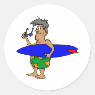 Old Surfer Dude Classic Round Sticker