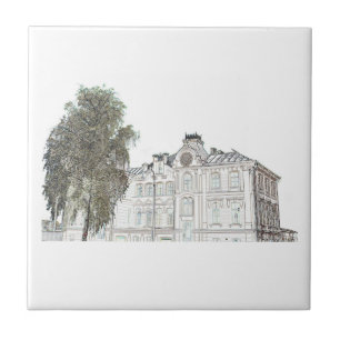 Old Synagogue Architecture Sketch Ceramic Tile