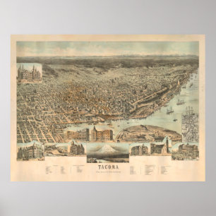 Old Tacoma WA Map (1890) Vintage City of Destiny Poster