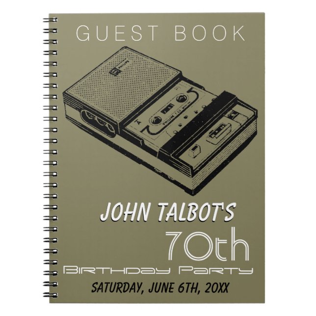 Old Tape Recorder 70th birthday Party Guest Book (Front)