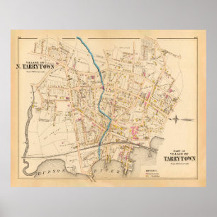 Old Tarrytown NY Map (1881) Vintage Sleepy Hollow Poster
