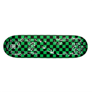 Old Tattoo Checkboard - Green & Black Skateboard
