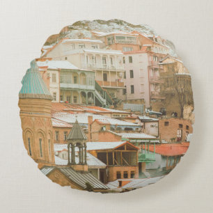 Old Tbilisi historical buildings. Caucasus Travel Round Cushion