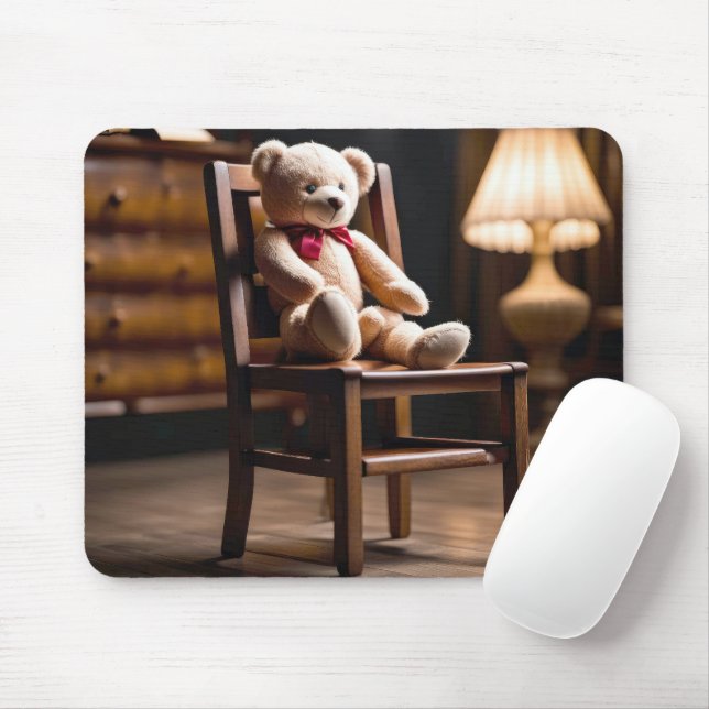 Old Teddy Bear On A Chair Mouse Pad (With Mouse)