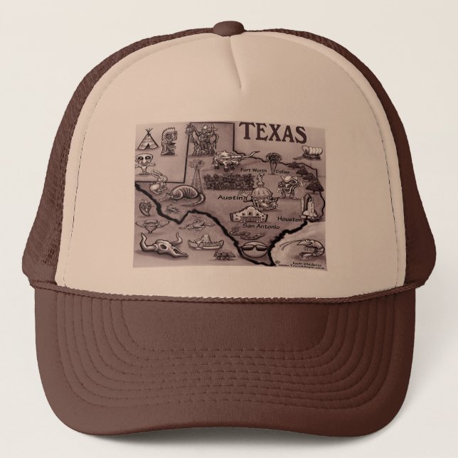 Old Texas Cartoon Map Trucker Hat (Front)