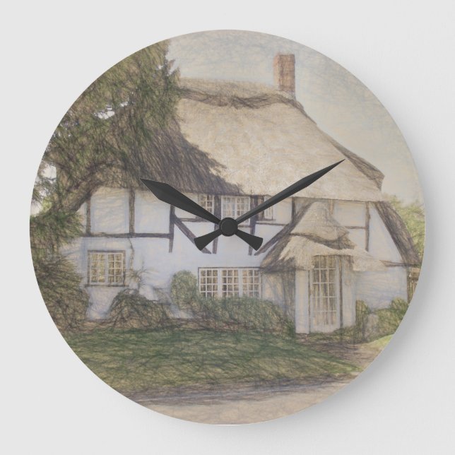 Old Thatched Cottage Large Clock (Front)
