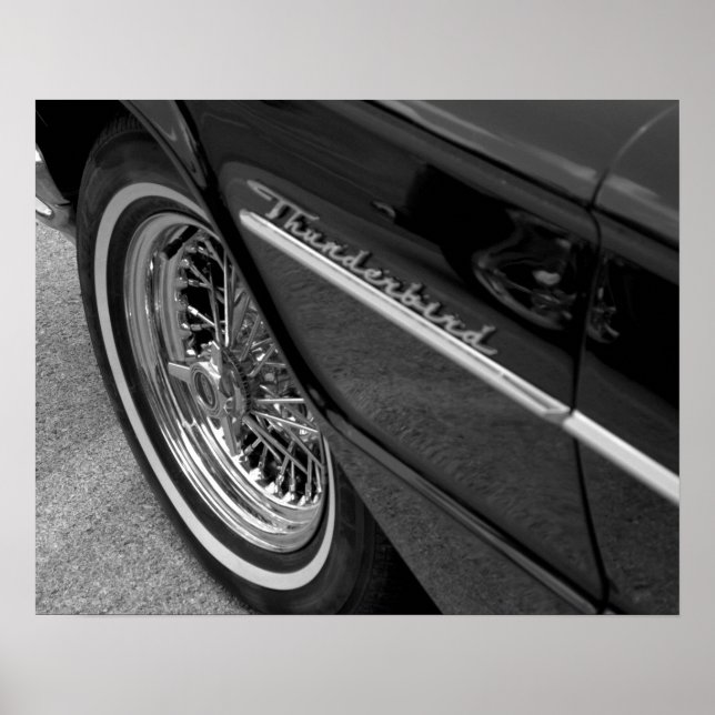 Old Thunderbird Car Black and White Poster (Front)