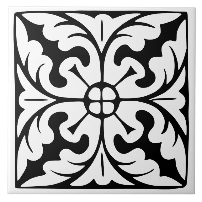 Old Time Classic: Black and White Traditional Ceramic Tile (Front)