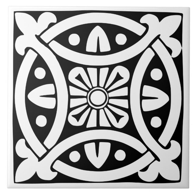 Old Time Classic: Black and White Traditional Ceramic Tile (Front)