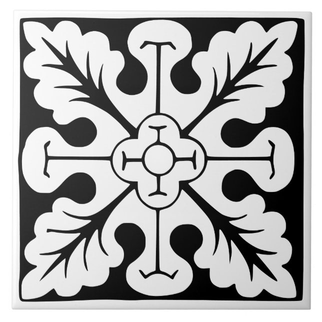 Old Time Classic: Black and White Traditional Ceramic Tile (Front)