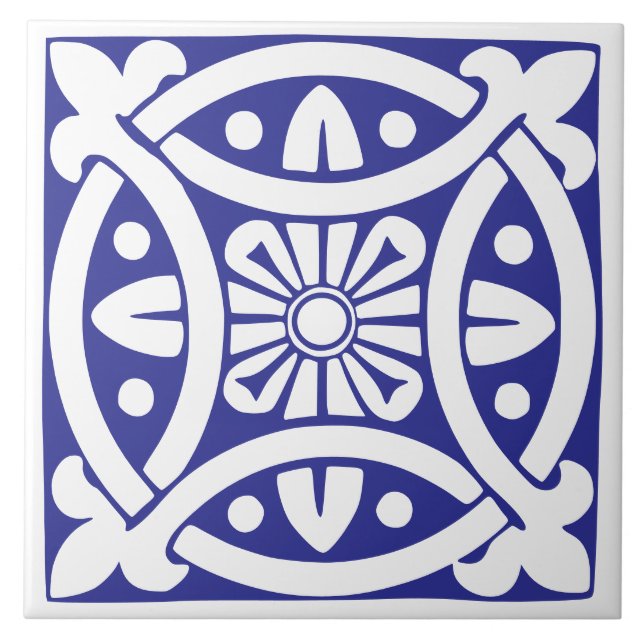 Old Time Classic: Blue and White Traditional Ceramic Tile (Front)