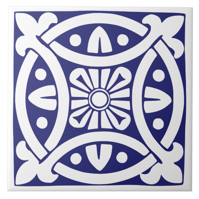 Old Time Classic: Dark Blue and White Traditional Ceramic Tile (Front)