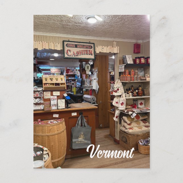 Old-time general store holiday postcard (Front)