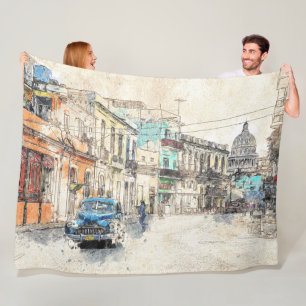 OLD TIME HAVANA PAINTING FLEECE BLANKET