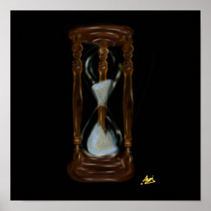 old  time  hourglass  over the black canvas  poster