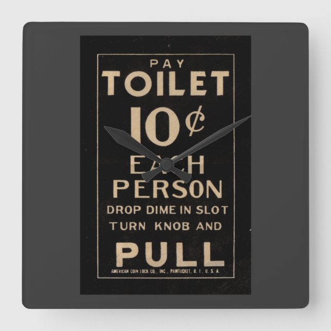 old time pay toilet square wall clock (Front)