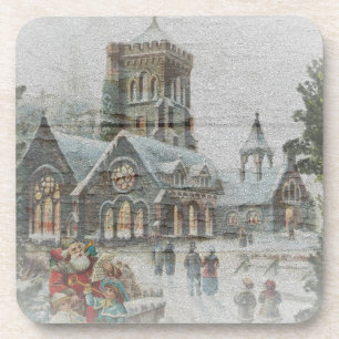 Old time Santa with children in front of a church Coaster