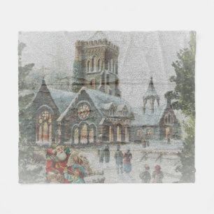 Old time Santa with children in front of a church Fleece Blanket