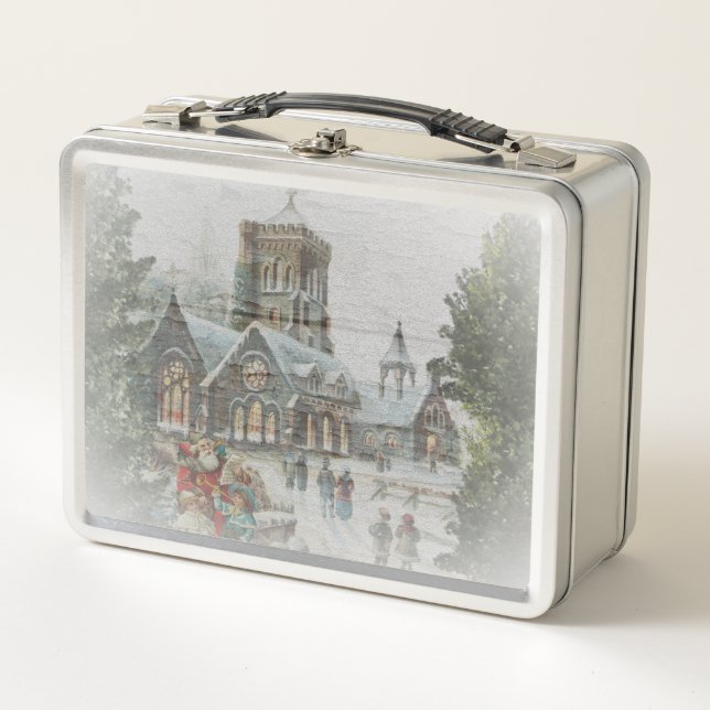 Old time Santa with children in front of a church  Metal Lunch Box (Front)