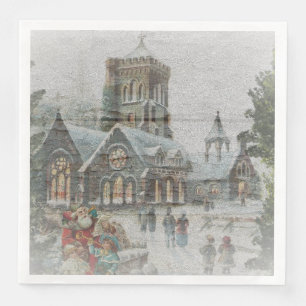 Old time Santa with children in front of a church  Napkin