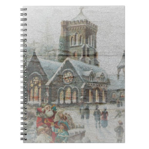Old time Santa with children in front of a church Notebook