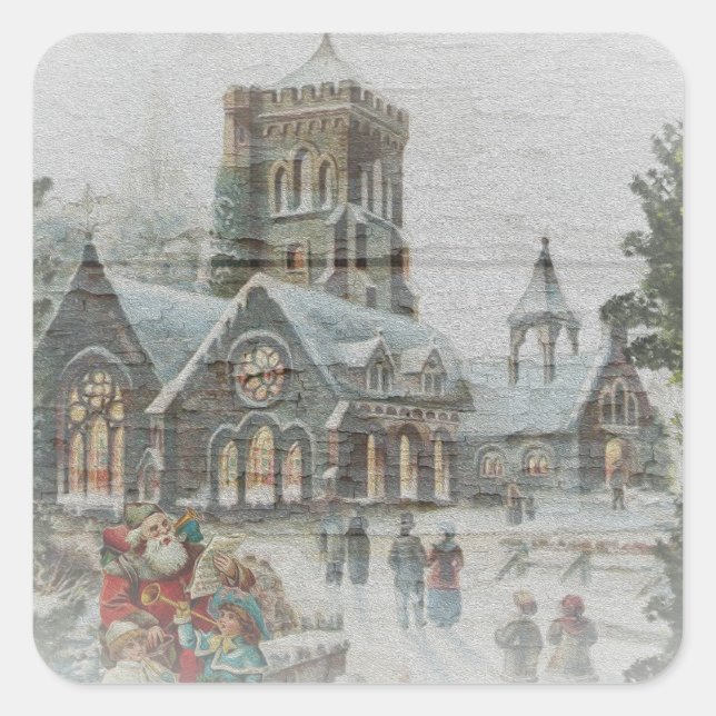 Old time Santa with children in front of a church  Square Sticker (Front)