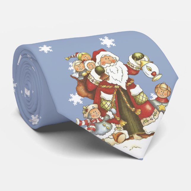 Old Time Santa With Kids Lantern Snowflakes Blue Tie (Rolled)