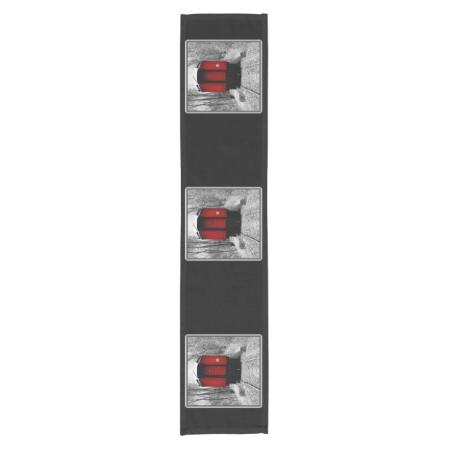 Old Time Steam Train Red and Black Short Table Runner (Front)
